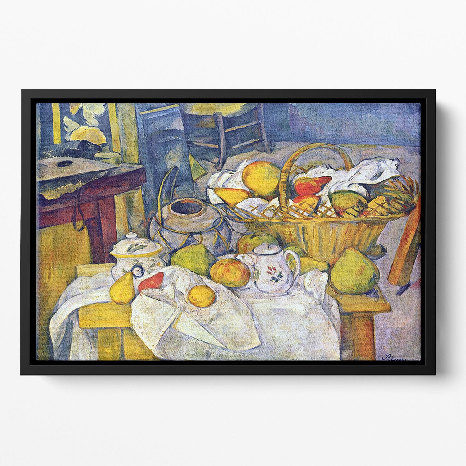 Still Life with Fruit Basket by Cezanne Floating Framed Canvas - Canvas Art Rocks - 2