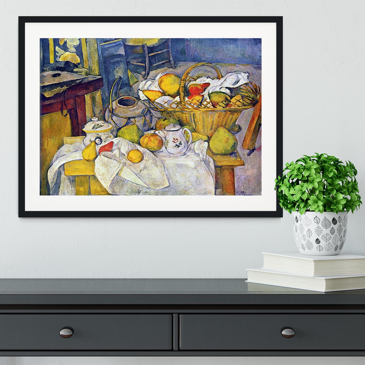 Still Life with Fruit Basket by Cezanne Framed Print - Canvas Art Rocks - 1