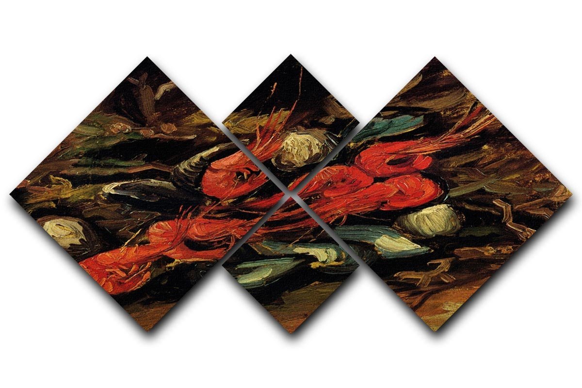 Still Life with Mussels and Shrimps by Van Gogh 4 Square Multi Panel Canvas  - Canvas Art Rocks - 1