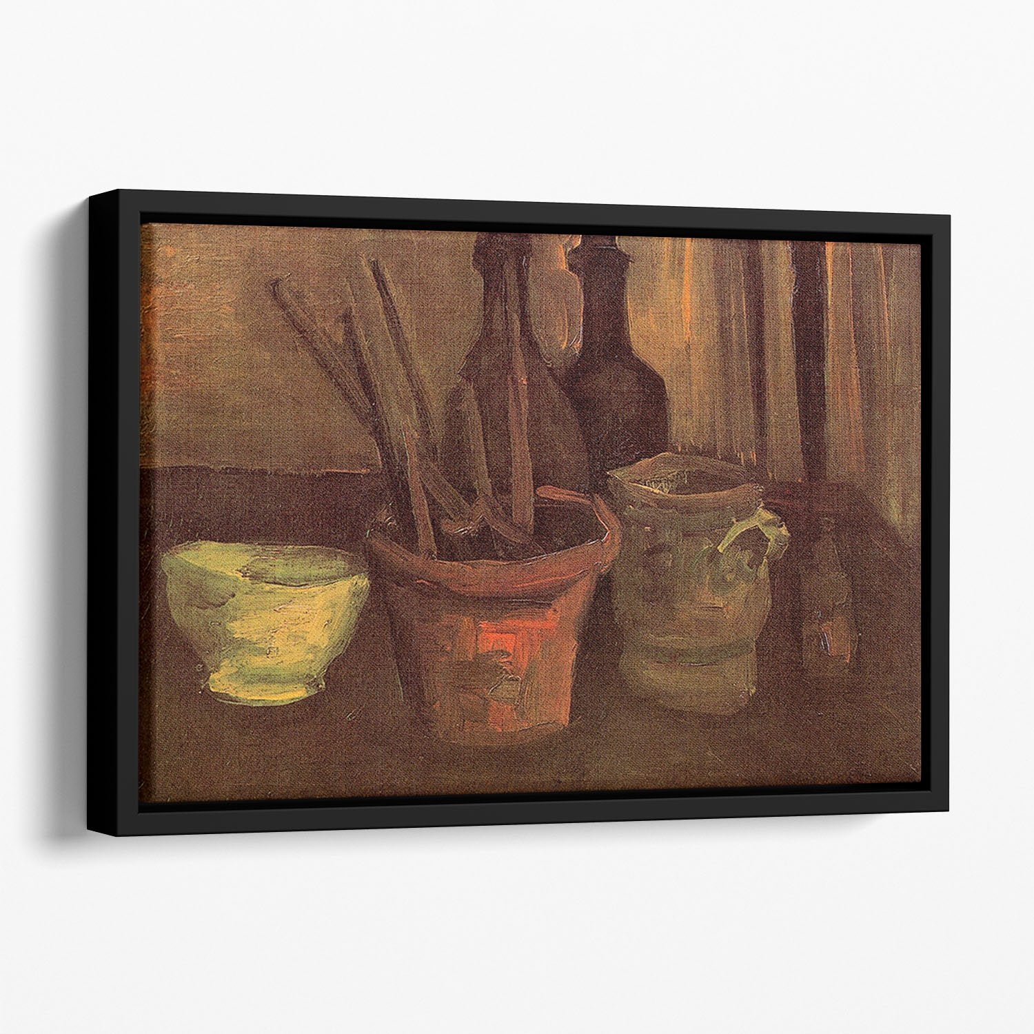 Still Life with Paintbrushes in a Pot by Van Gogh Floating Framed Canvas