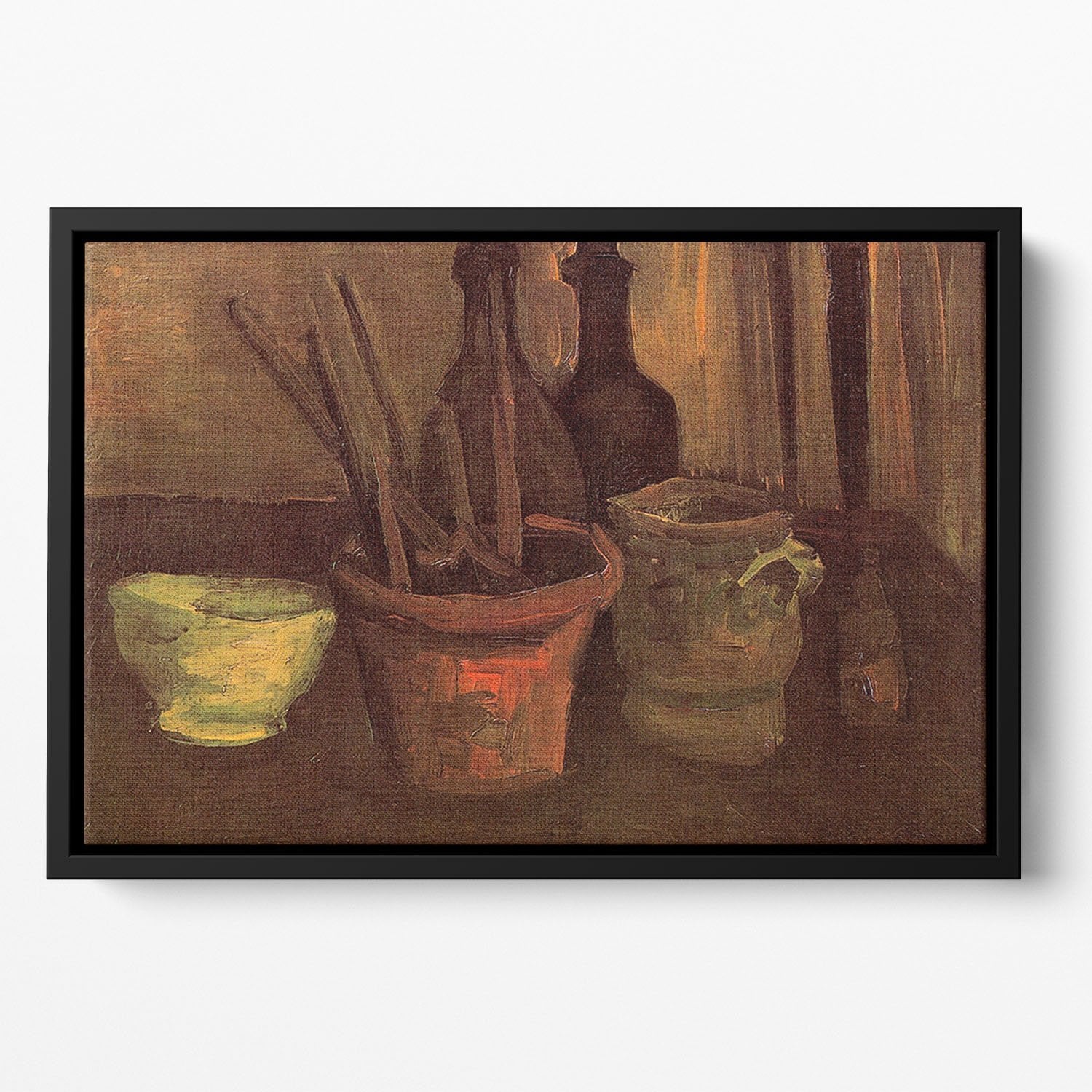 Still Life with Paintbrushes in a Pot by Van Gogh Floating Framed Canvas