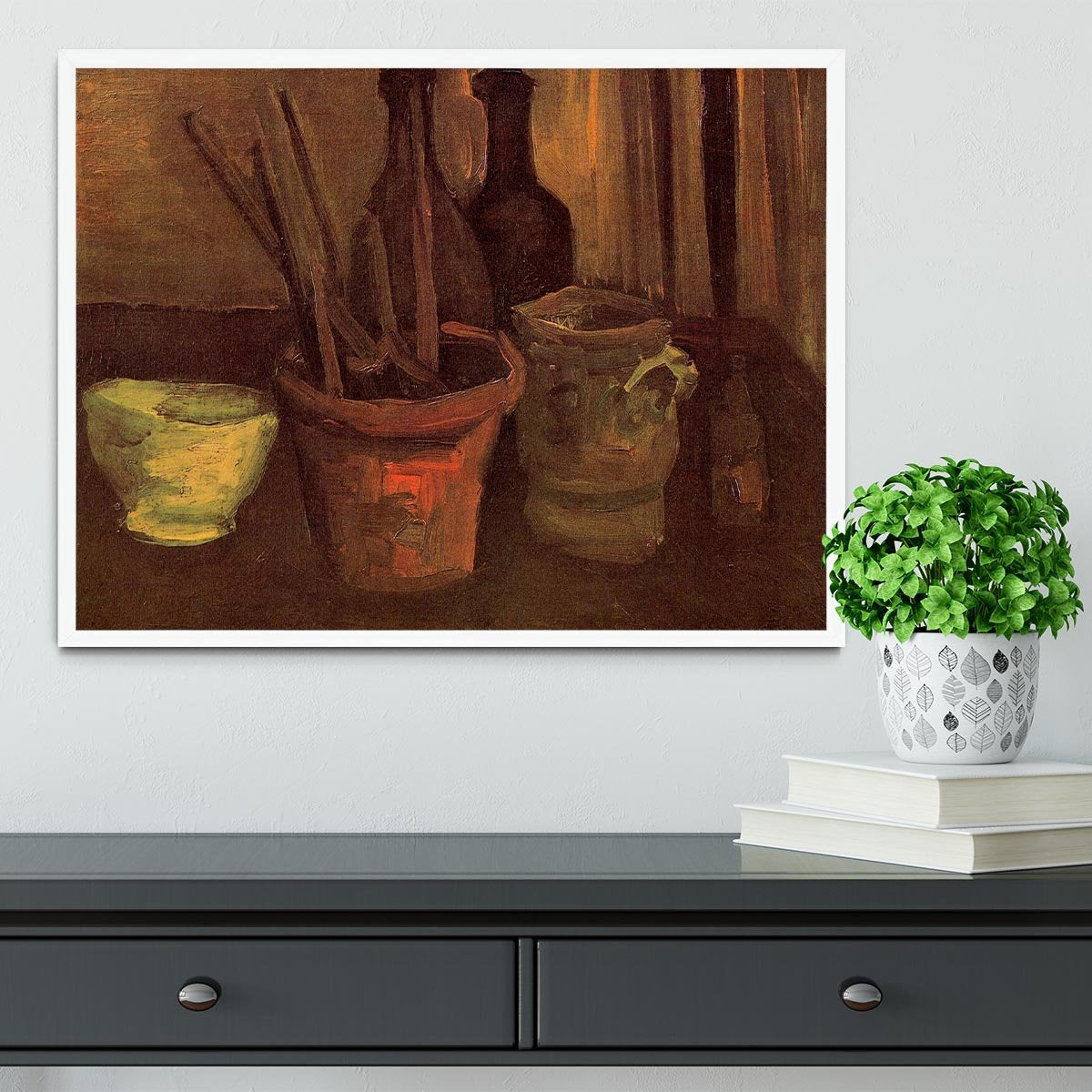 Still Life with Paintbrushes in a Pot by Van Gogh Framed Print - Canvas Art Rocks -6