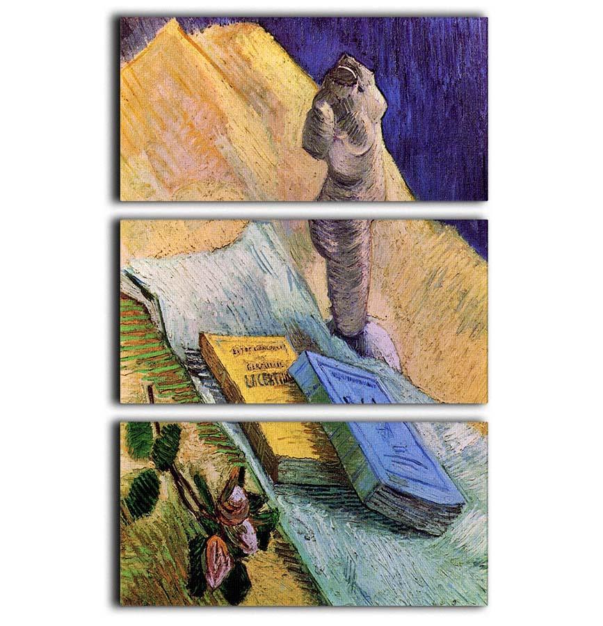 Still Life with Plaster Statuette a Rose and Two Novels by Van Gogh 3 Split Panel Canvas Print - Canvas Art Rocks - 1