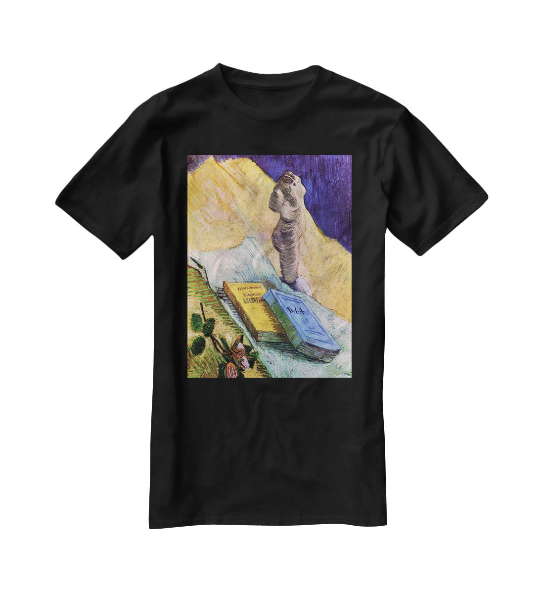 Still Life with Plaster Statuette a Rose and Two Novels by Van Gogh T-Shirt - Canvas Art Rocks - 1