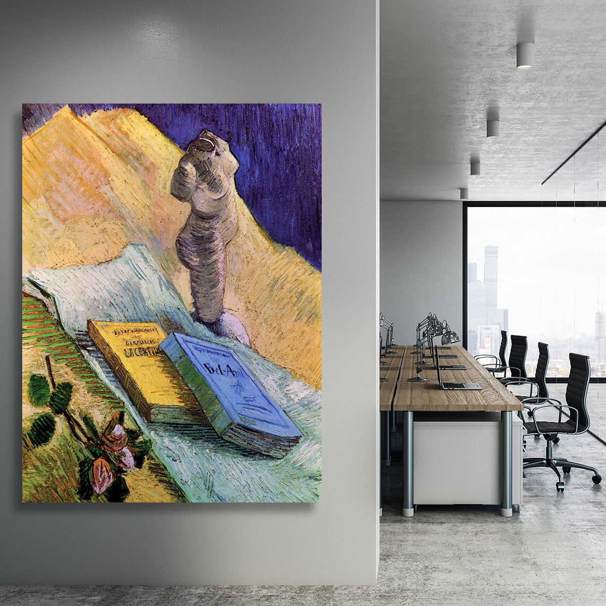 Still Life with Plaster Statuette a Rose and Two Novels by Van Gogh Canvas Print or Poster - Canvas Art Rocks - 3