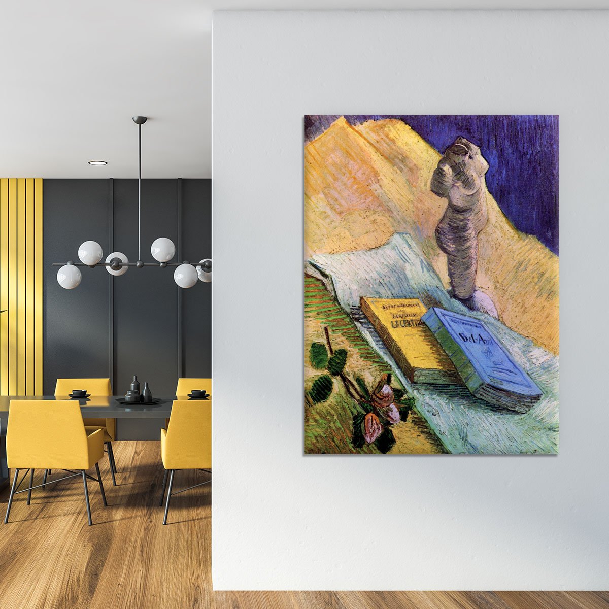 Still Life with Plaster Statuette a Rose and Two Novels by Van Gogh Canvas Print or Poster