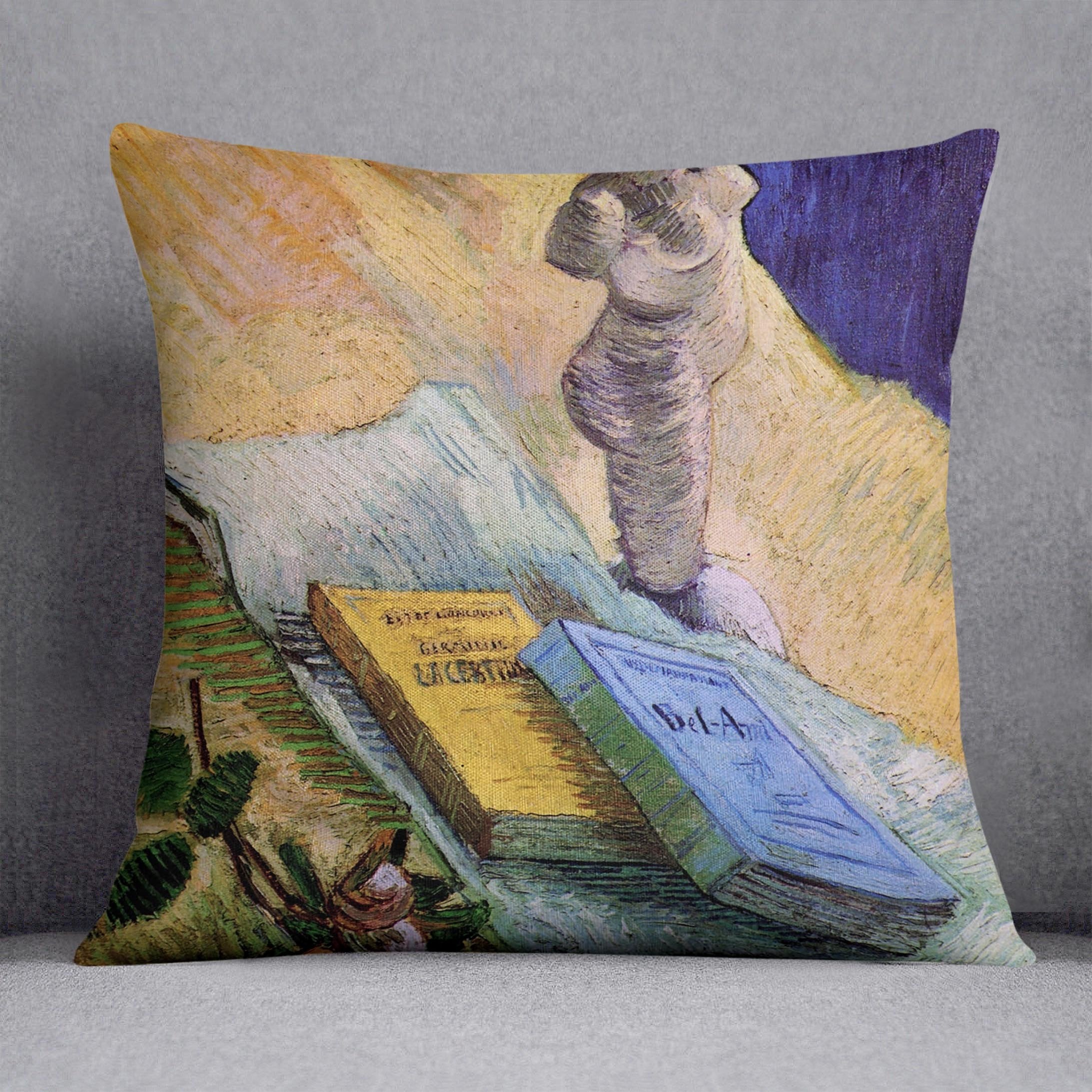 Still Life with Plaster Statuette a Rose and Two Novels by Van Gogh Throw Pillow