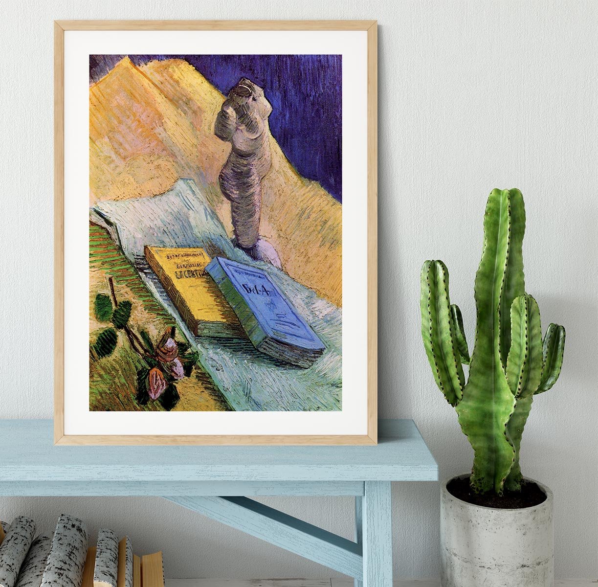 Still Life with Plaster Statuette a Rose and Two Novels by Van Gogh Framed Print - Canvas Art Rocks - 3
