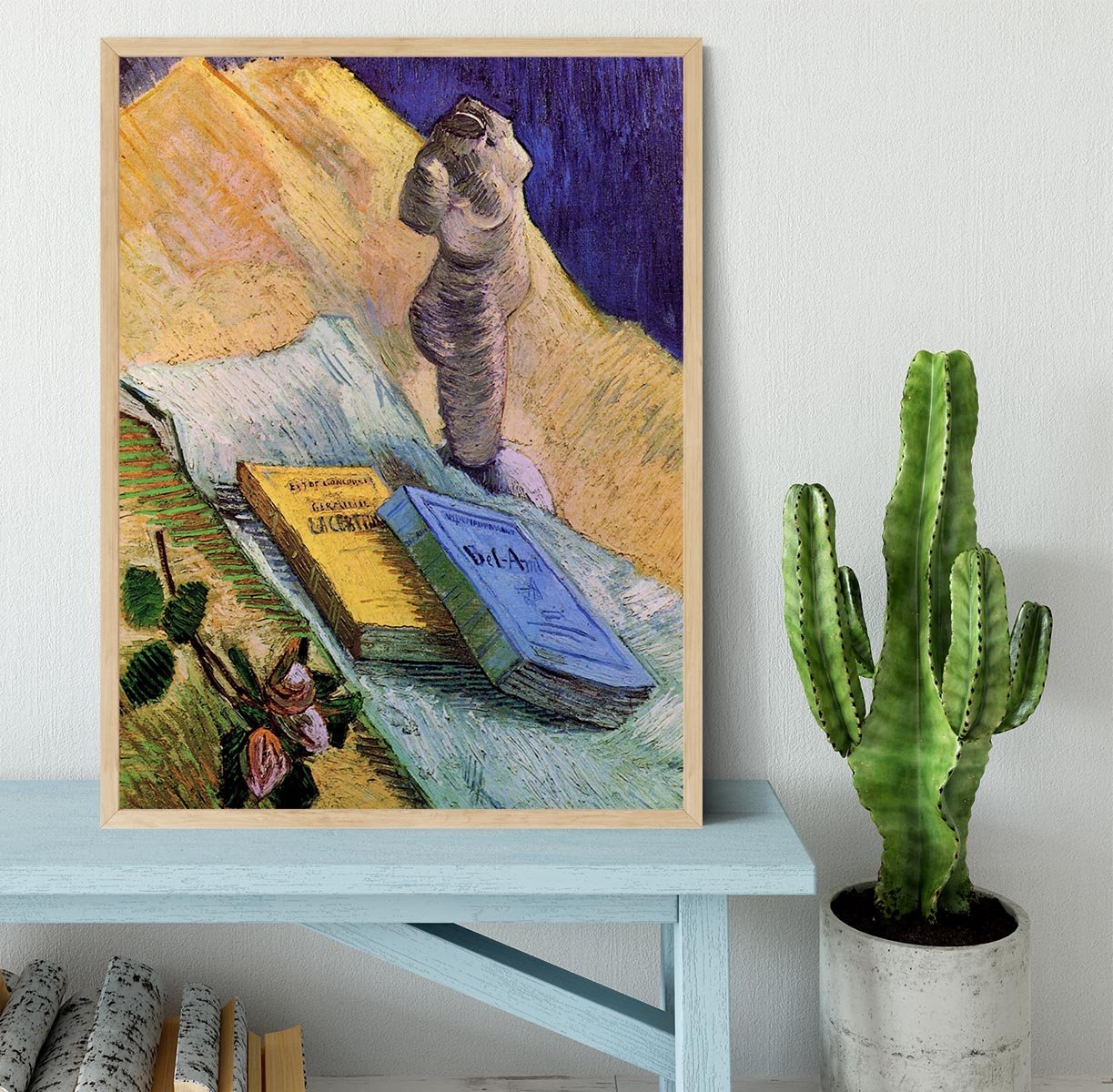 Still Life with Plaster Statuette a Rose and Two Novels by Van Gogh Framed Print - Canvas Art Rocks - 4