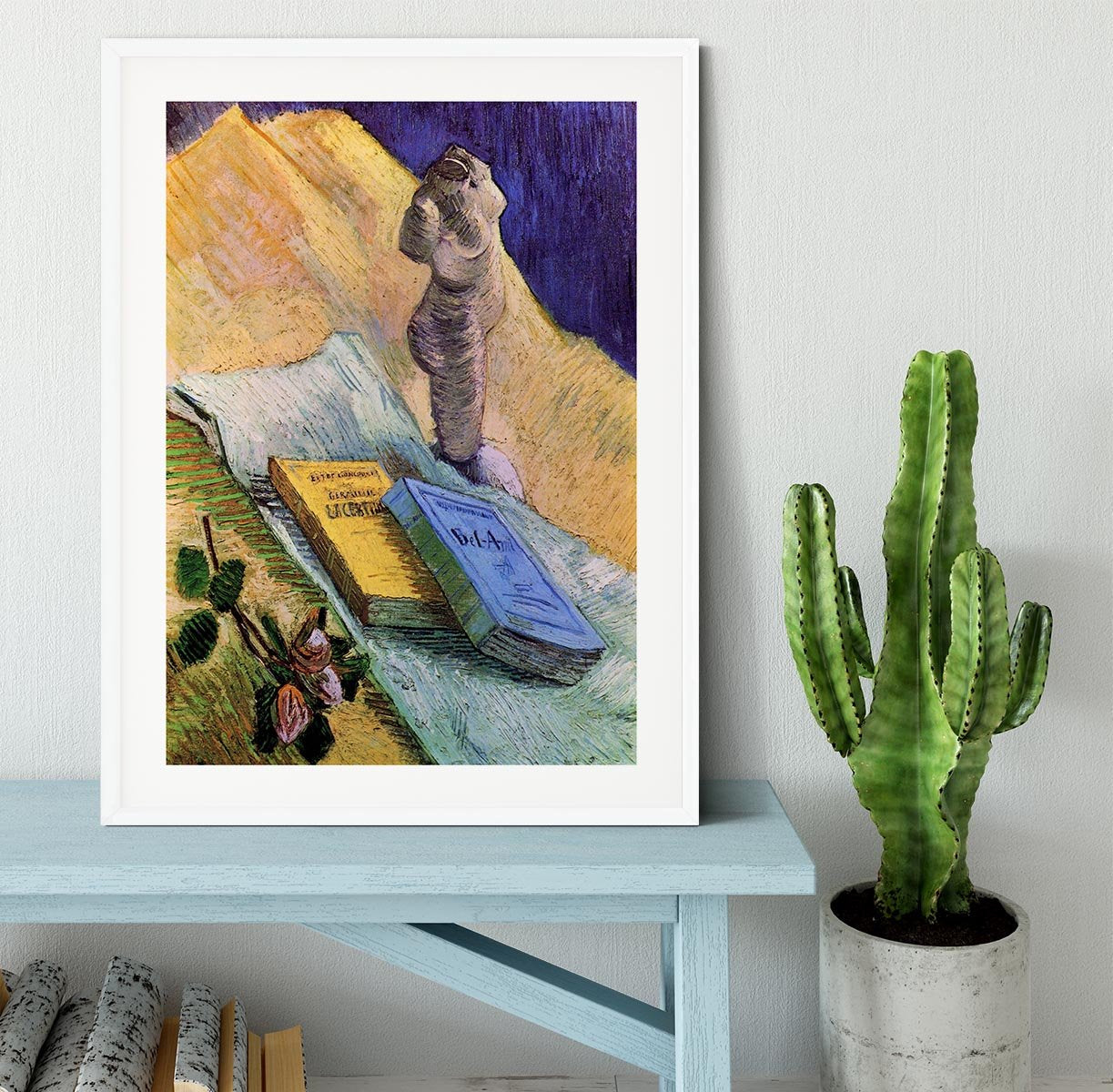 Still Life with Plaster Statuette a Rose and Two Novels by Van Gogh Framed Print - Canvas Art Rocks - 5
