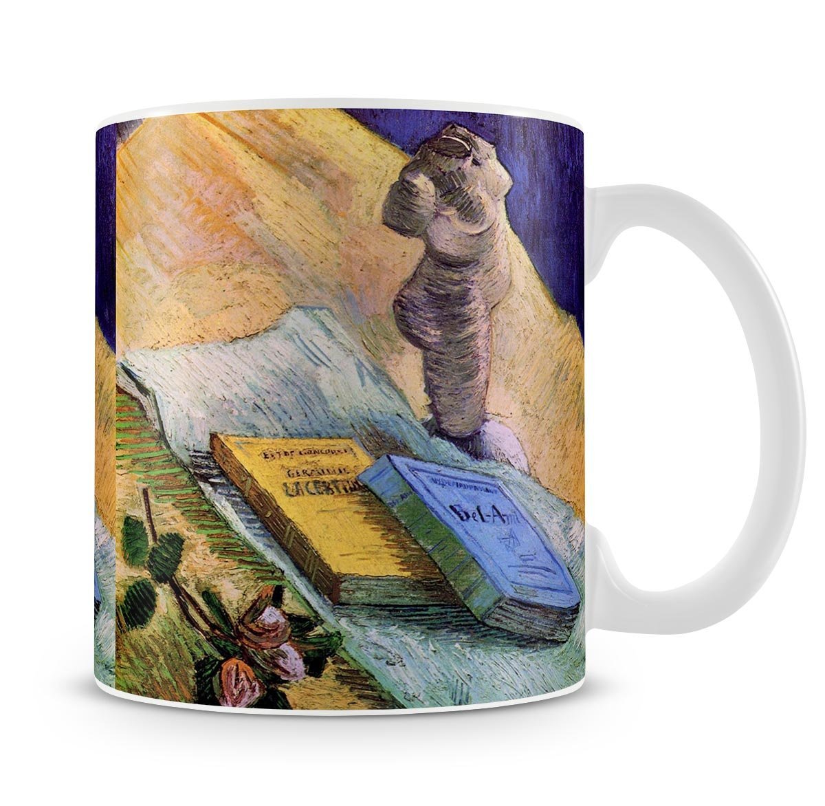 Still Life with Plaster Statuette a Rose and Two Novels by Van Gogh Mug - Canvas Art Rocks - 4