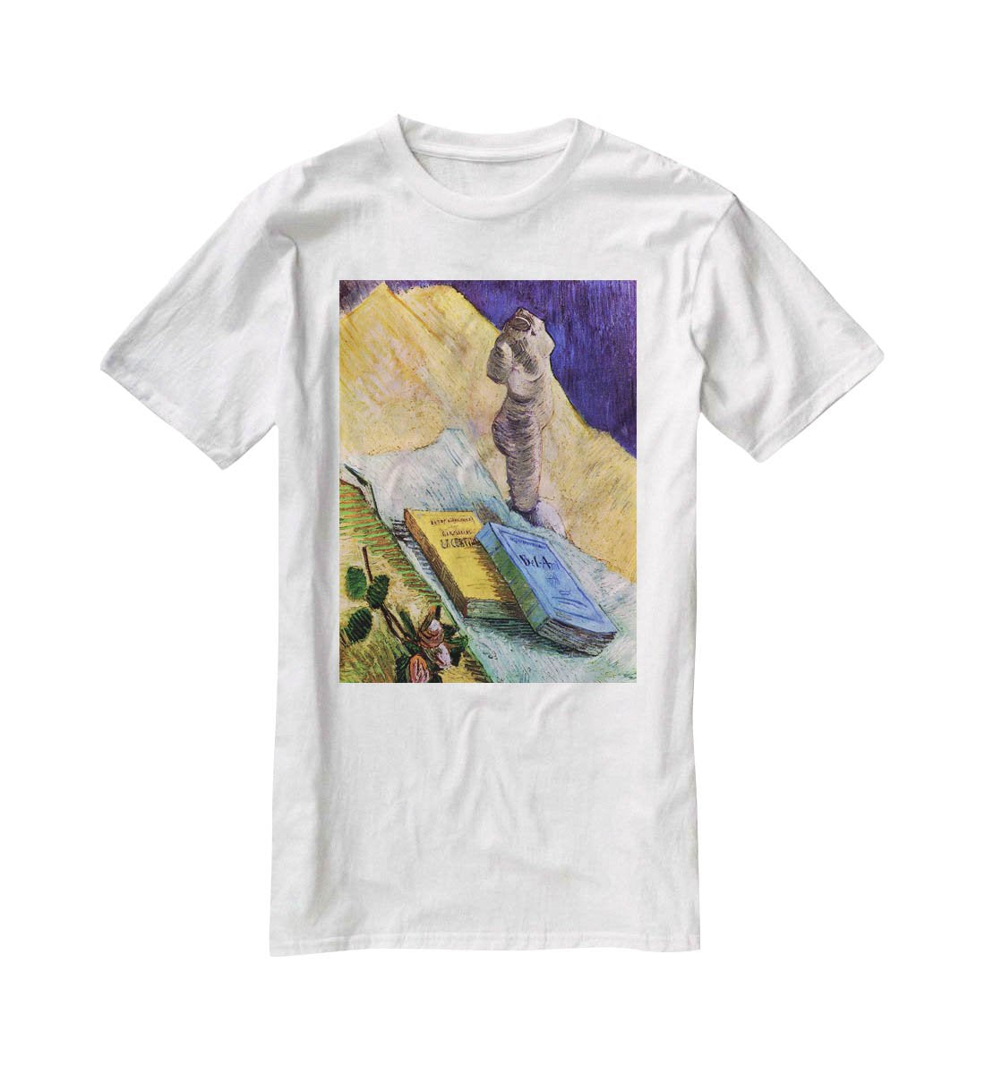 Still Life with Plaster Statuette a Rose and Two Novels by Van Gogh T-Shirt - Canvas Art Rocks - 5