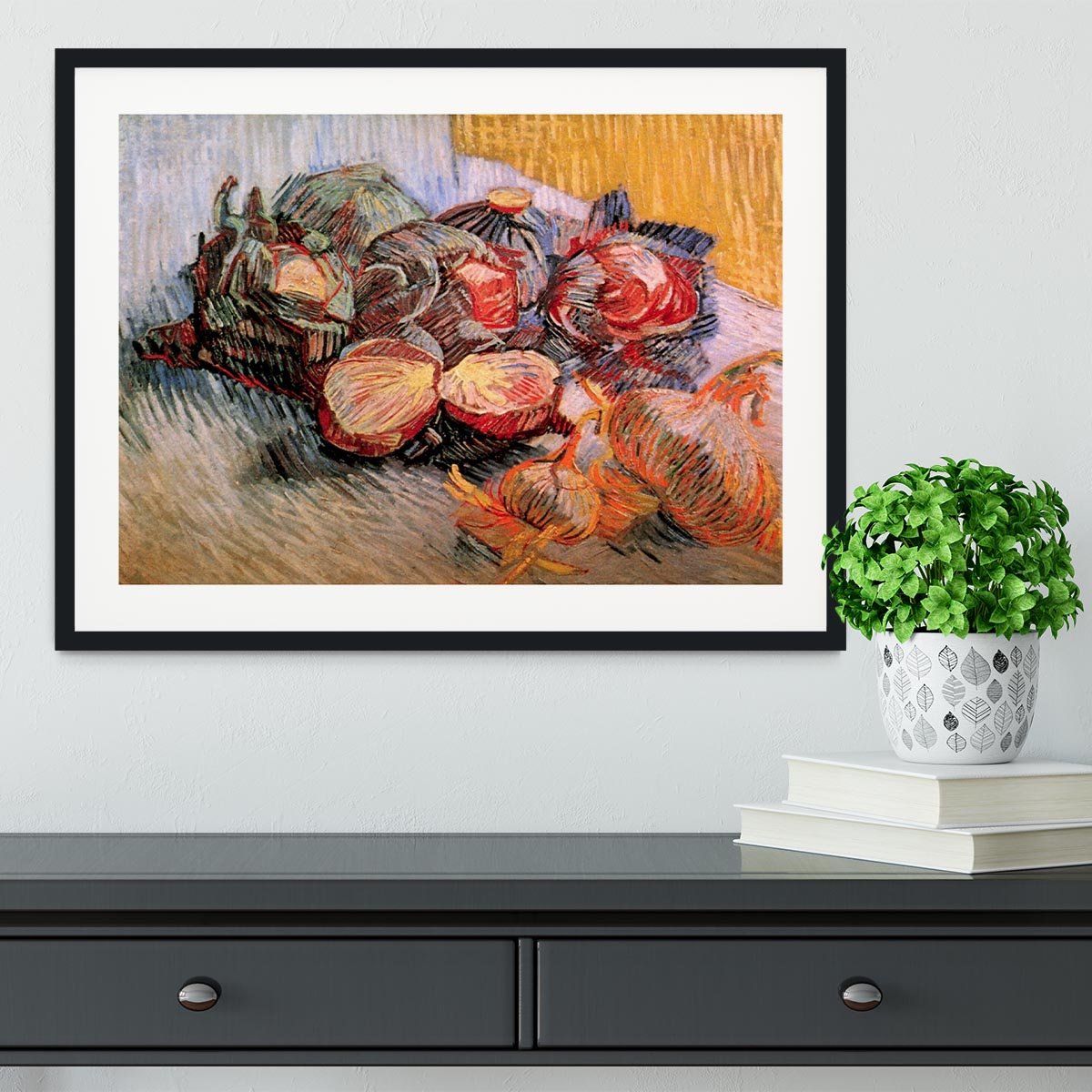 Still Life with Red Cabbages and Onions by Van Gogh Framed Print - Canvas Art Rocks - 1