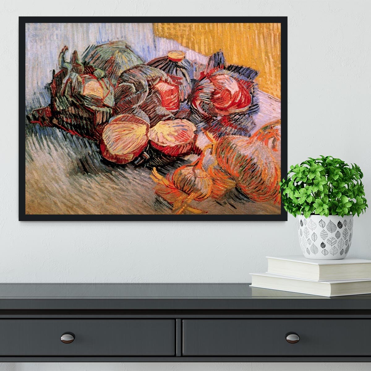 Still Life with Red Cabbages and Onions by Van Gogh Framed Print - Canvas Art Rocks - 2