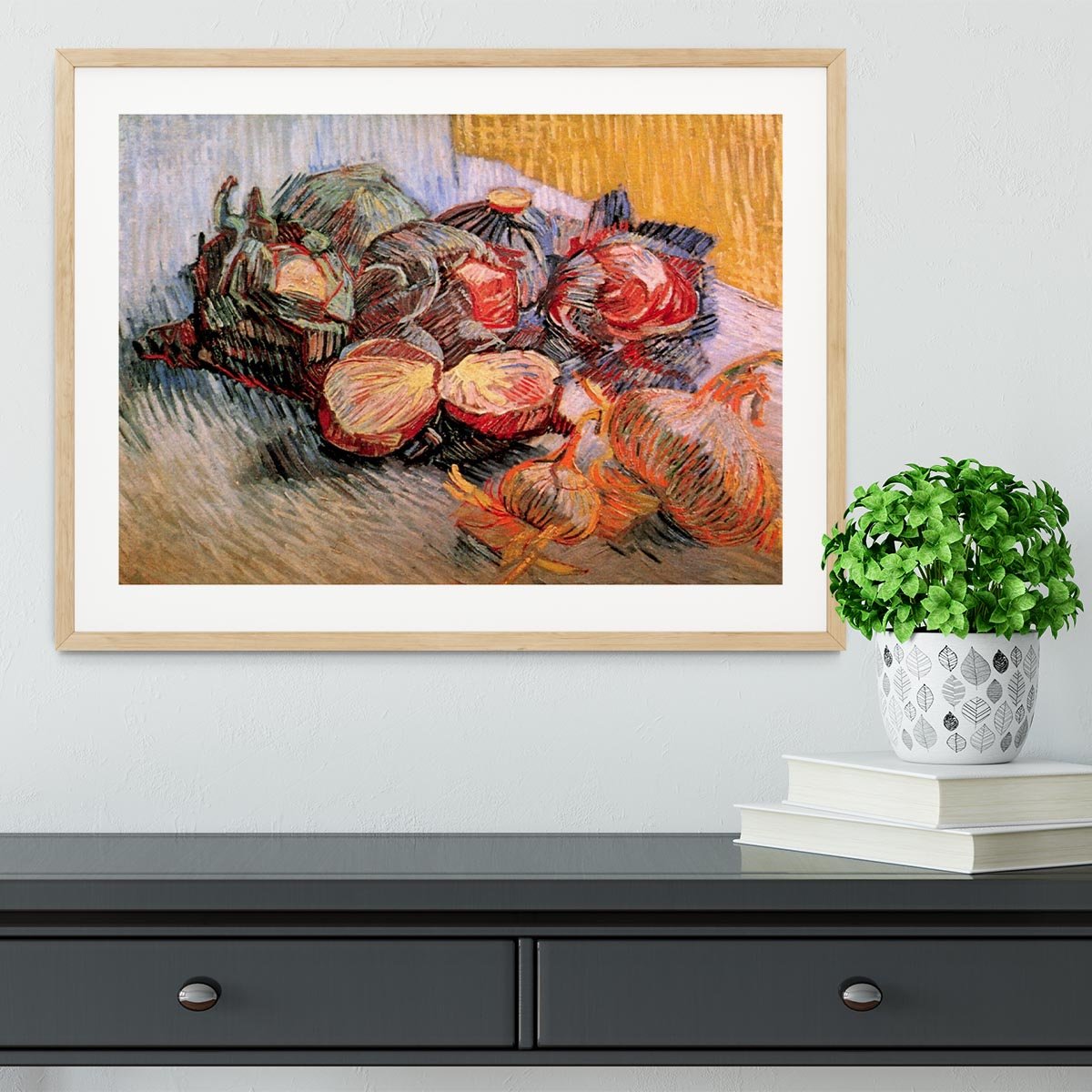 Still Life with Red Cabbages and Onions by Van Gogh Framed Print - Canvas Art Rocks - 3