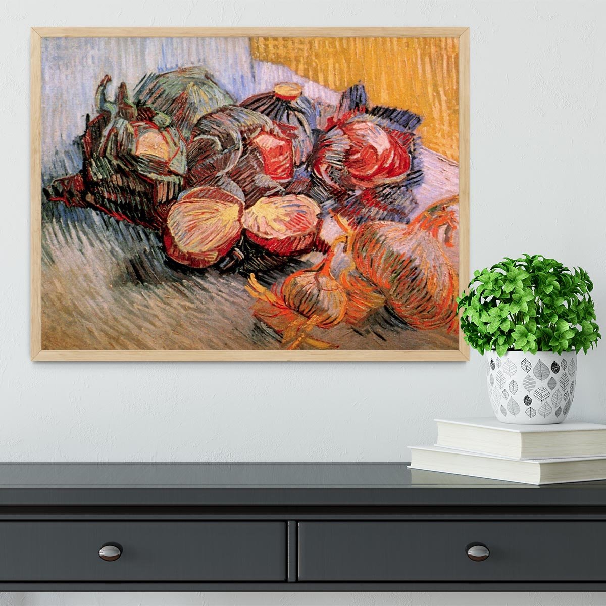 Still Life with Red Cabbages and Onions by Van Gogh Framed Print - Canvas Art Rocks - 4
