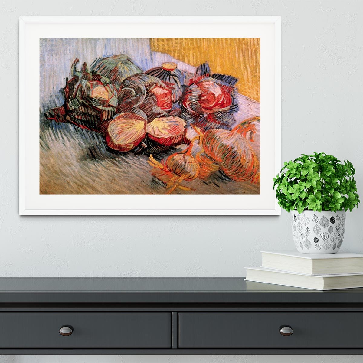 Still Life with Red Cabbages and Onions by Van Gogh Framed Print - Canvas Art Rocks - 5