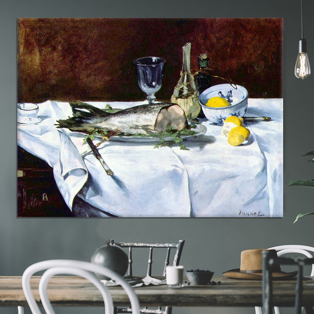 Still Life with Salmon by Manet Canvas Print or Poster