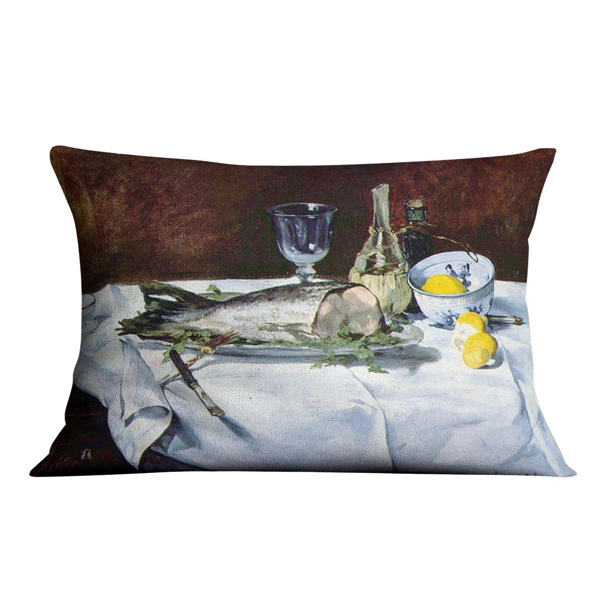 Still Life with Salmon by Manet Throw Pillow
