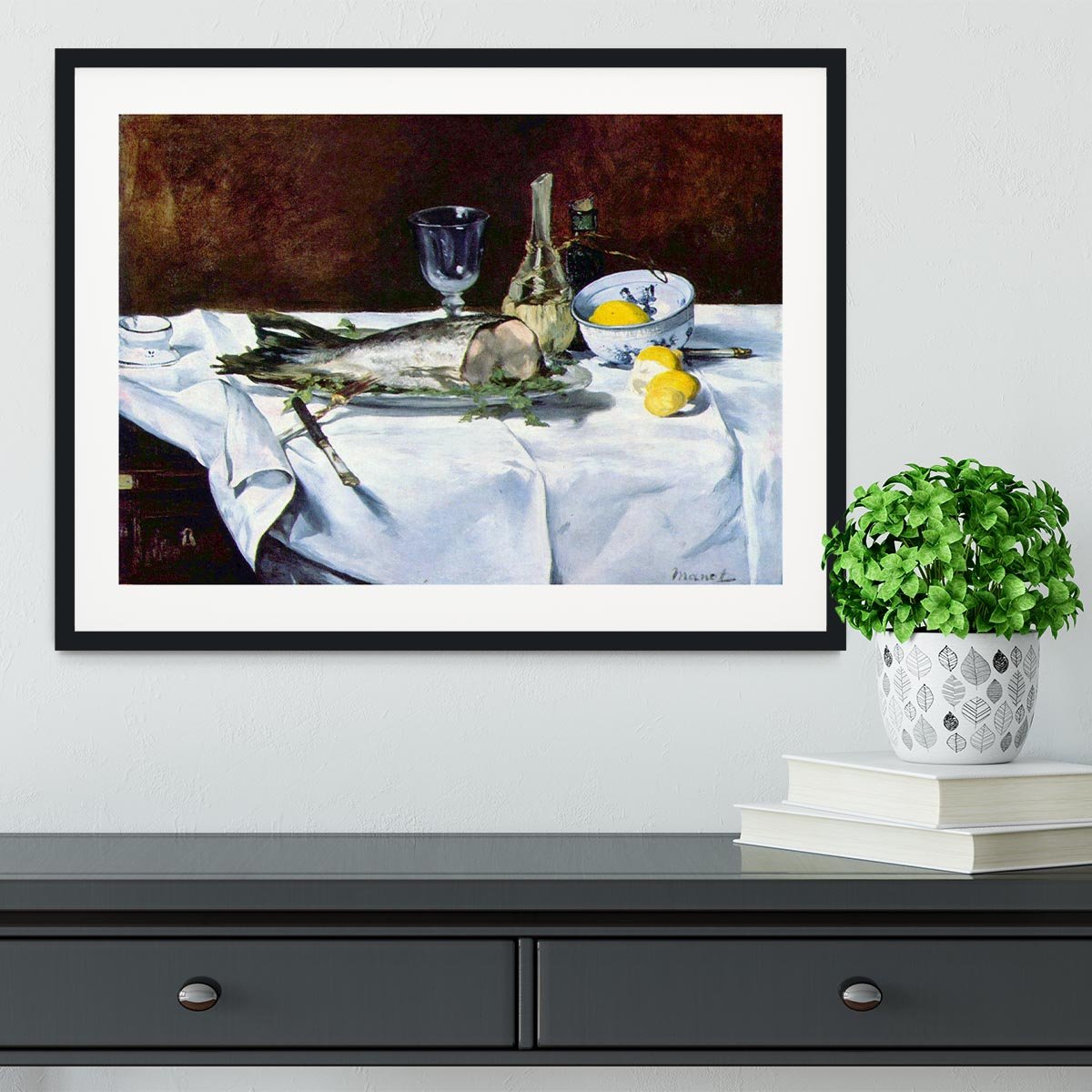 Still Life with Salmon by Manet Framed Print - Canvas Art Rocks - 1