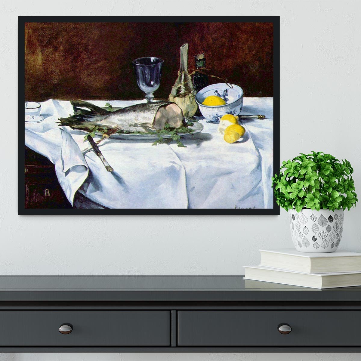 Still Life with Salmon by Manet Framed Print - Canvas Art Rocks - 2