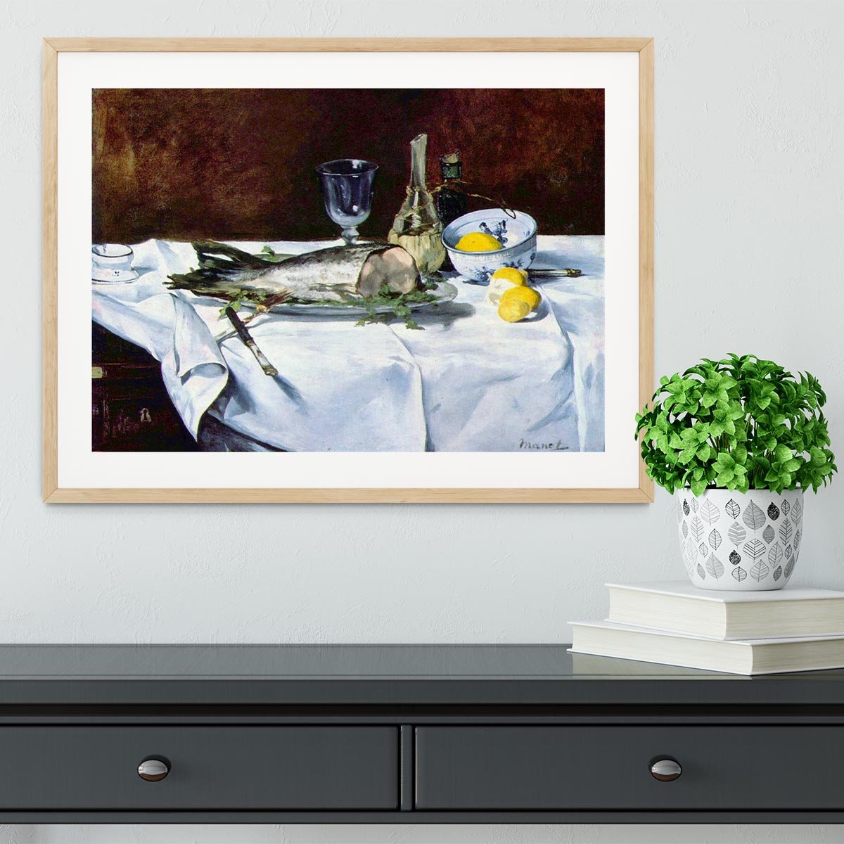 Still Life with Salmon by Manet Framed Print - Canvas Art Rocks - 3