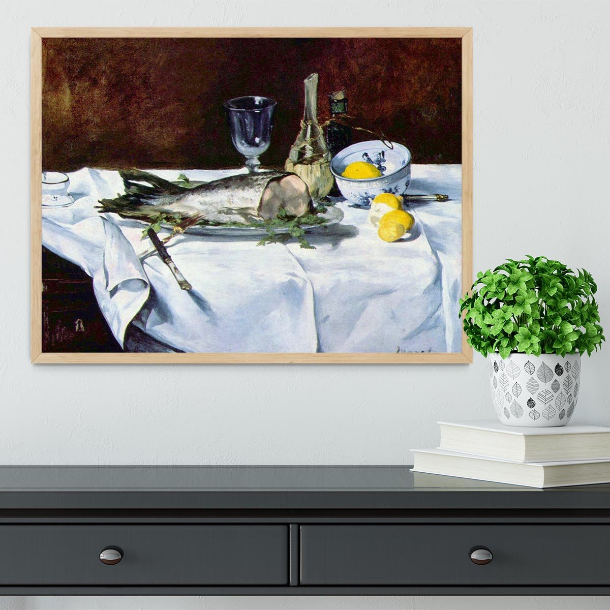 Still Life with Salmon by Manet Framed Print - Canvas Art Rocks - 4