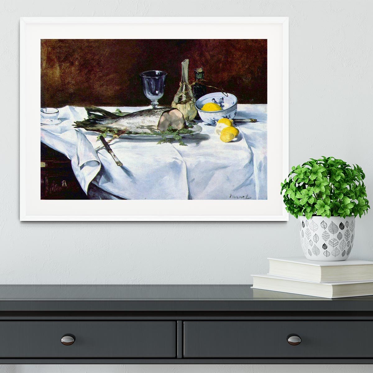 Still Life with Salmon by Manet Framed Print - Canvas Art Rocks - 5