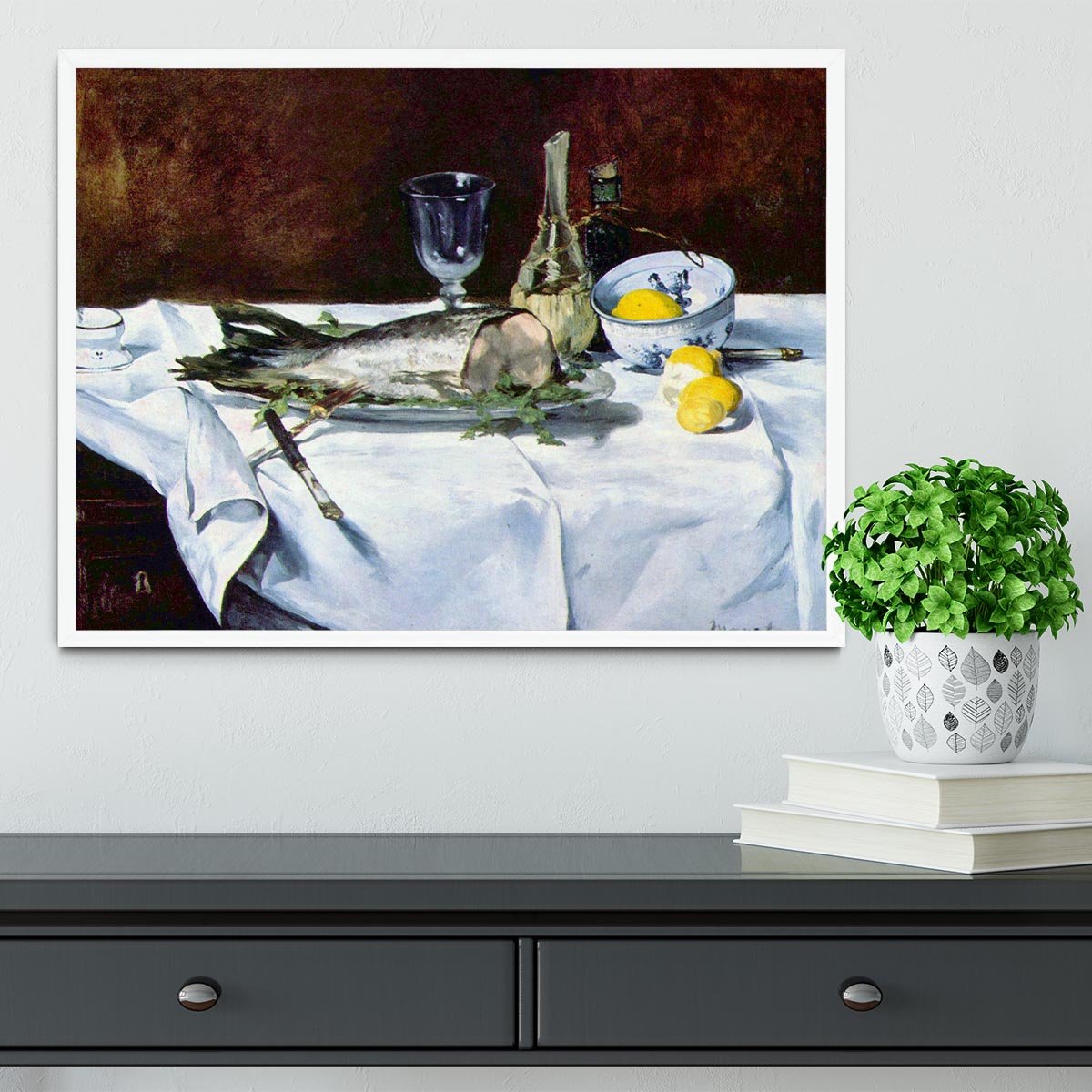 Still Life with Salmon by Manet Framed Print - Canvas Art Rocks -6