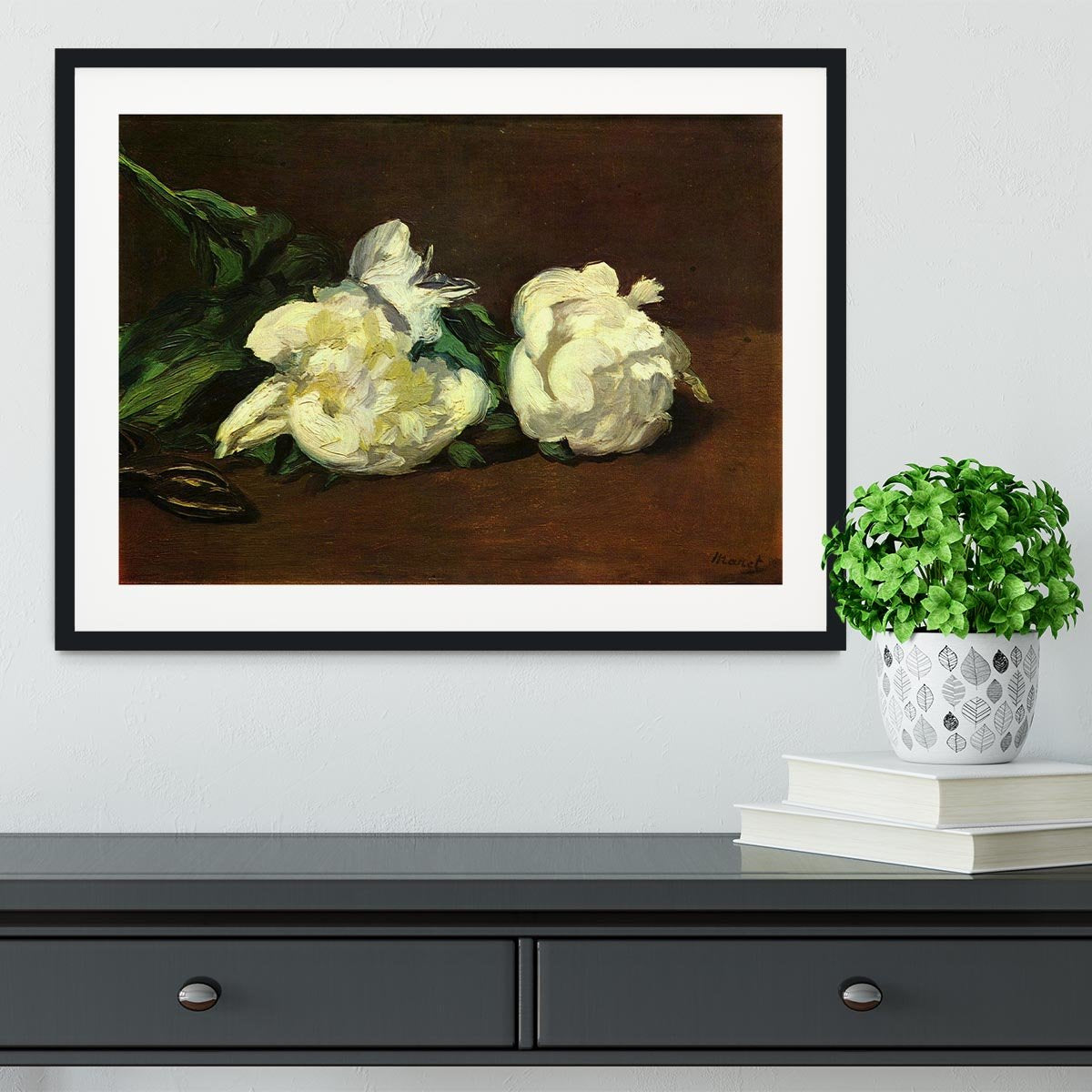 Still life White Peony by Manet Framed Print - Canvas Art Rocks - 1