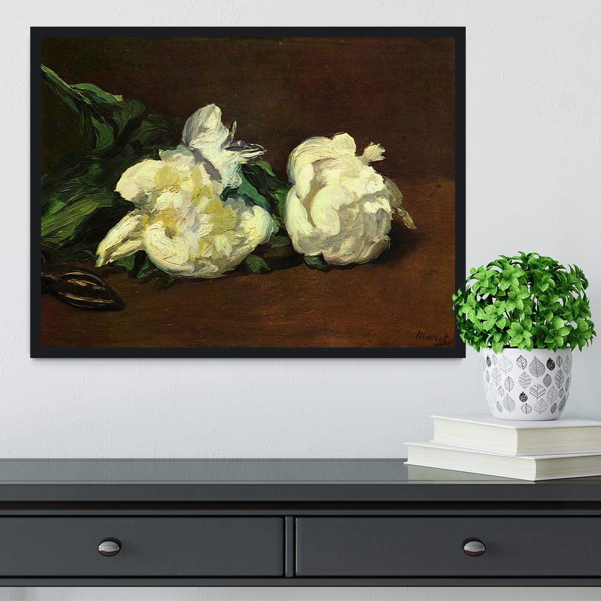 Still life White Peony by Manet Framed Print - Canvas Art Rocks - 2