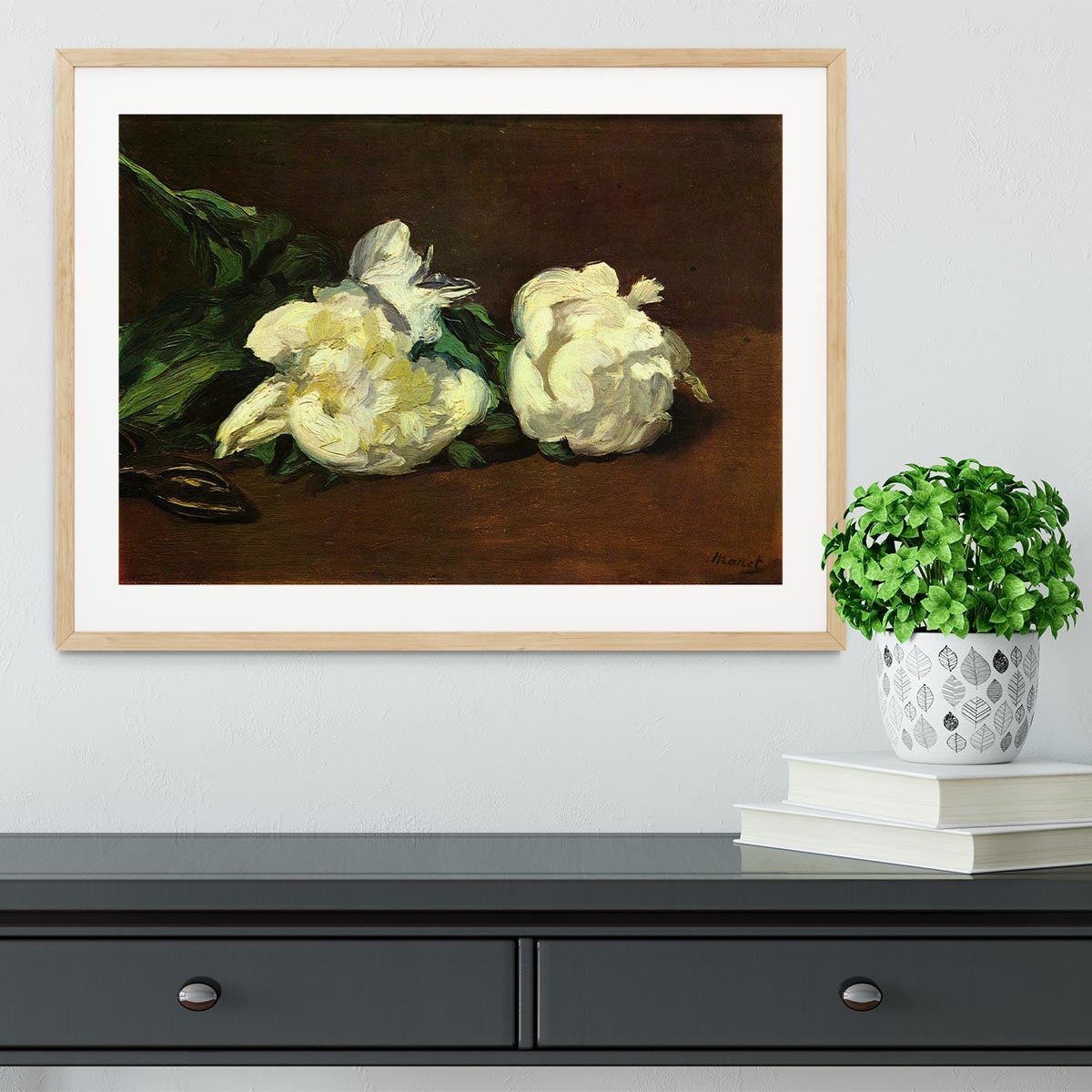 Still life White Peony by Manet Framed Print - Canvas Art Rocks - 3
