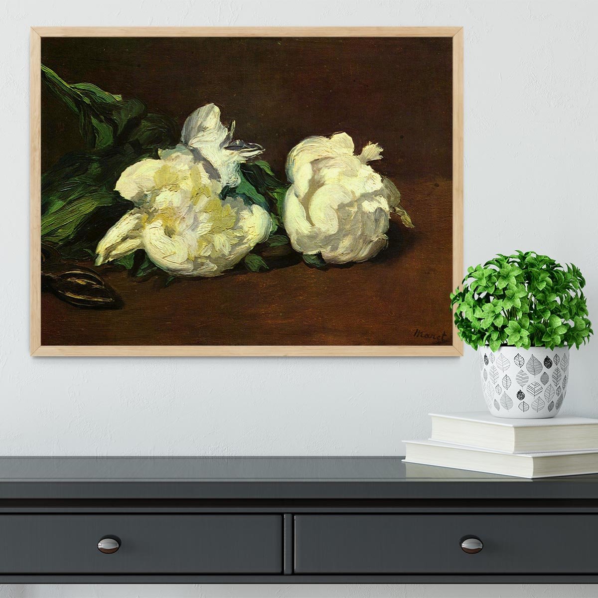 Still life White Peony by Manet Framed Print - Canvas Art Rocks - 4