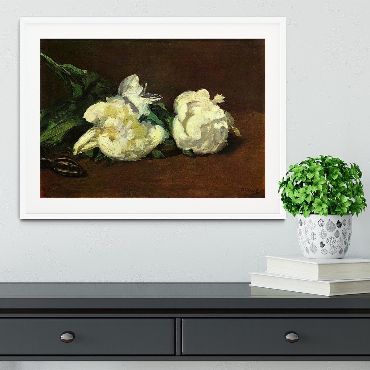 Still life White Peony by Manet Framed Print - Canvas Art Rocks - 5
