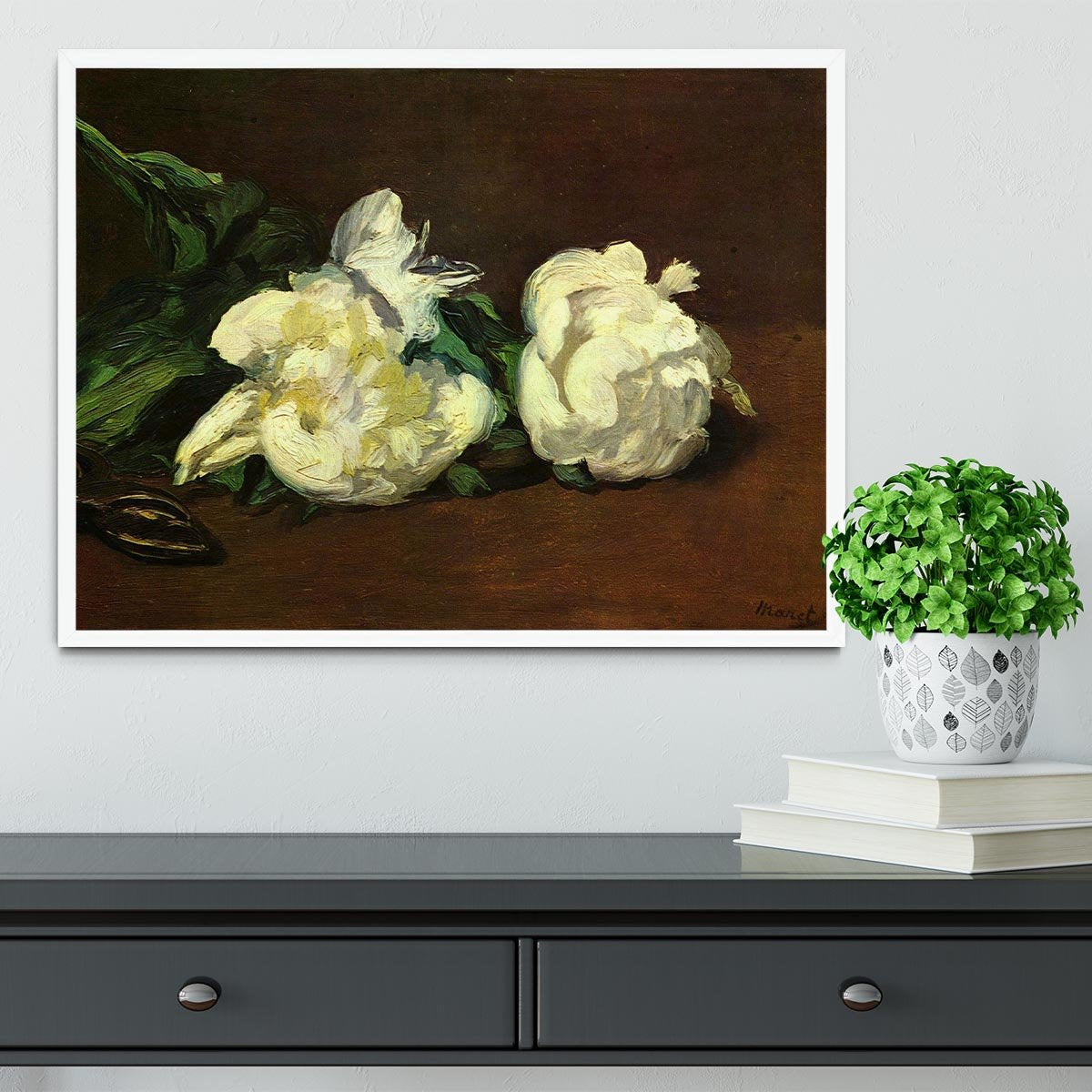 Still life White Peony by Manet Framed Print - Canvas Art Rocks -6