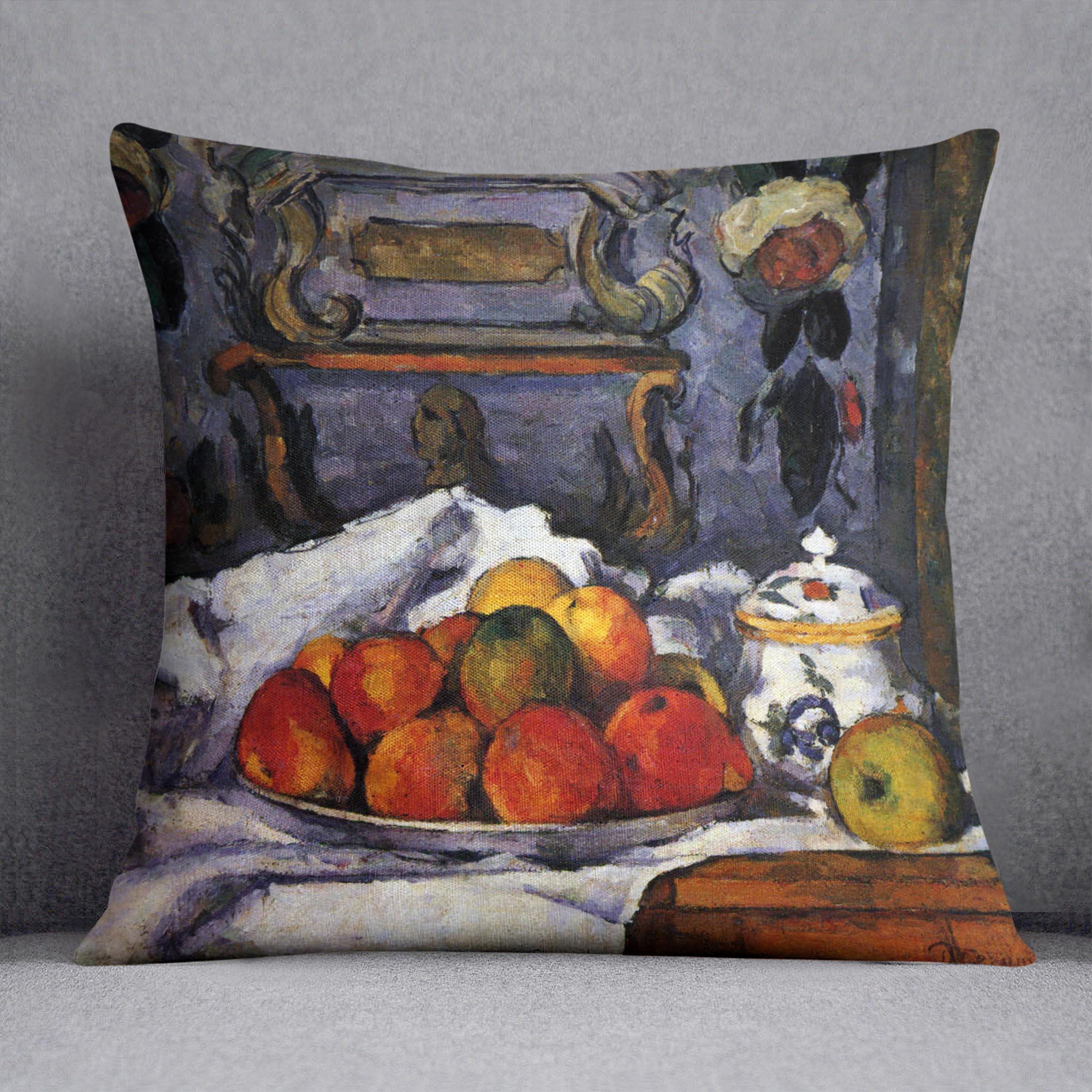 Still life bowl of apples by Cezanne Cushion - Canvas Art Rocks - 1