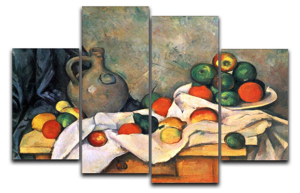Still life drapery pitcher and fruit bowl by Cezanne 4 Split Panel Canvas - Canvas Art Rocks - 1