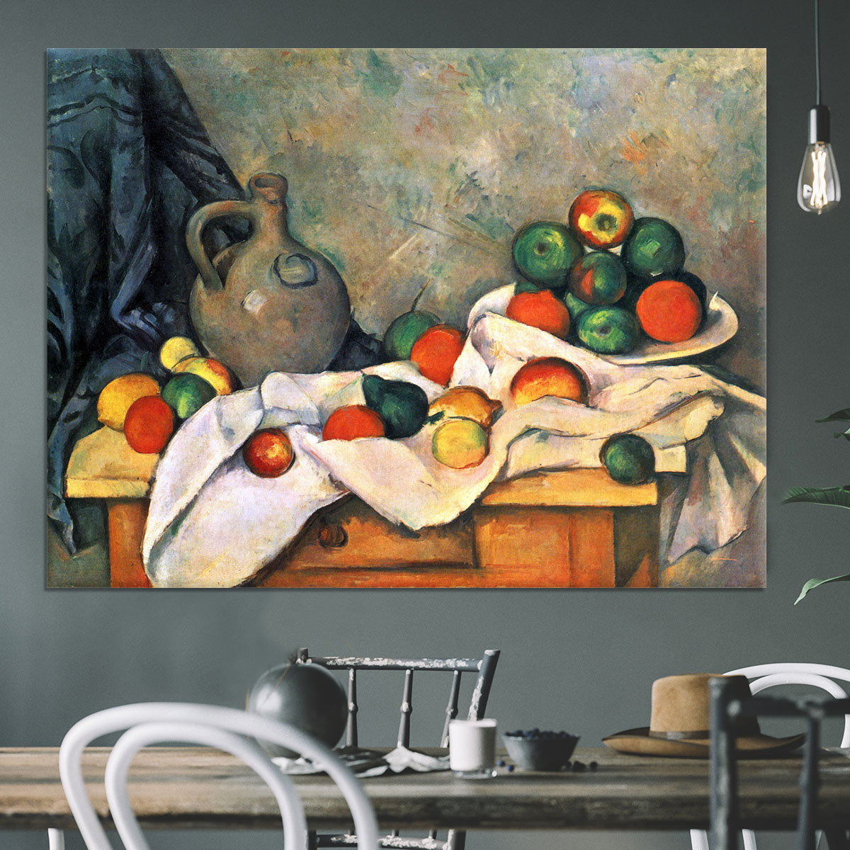 Still life drapery pitcher and fruit bowl by Cezanne Canvas Print or Poster - Canvas Art Rocks - 3