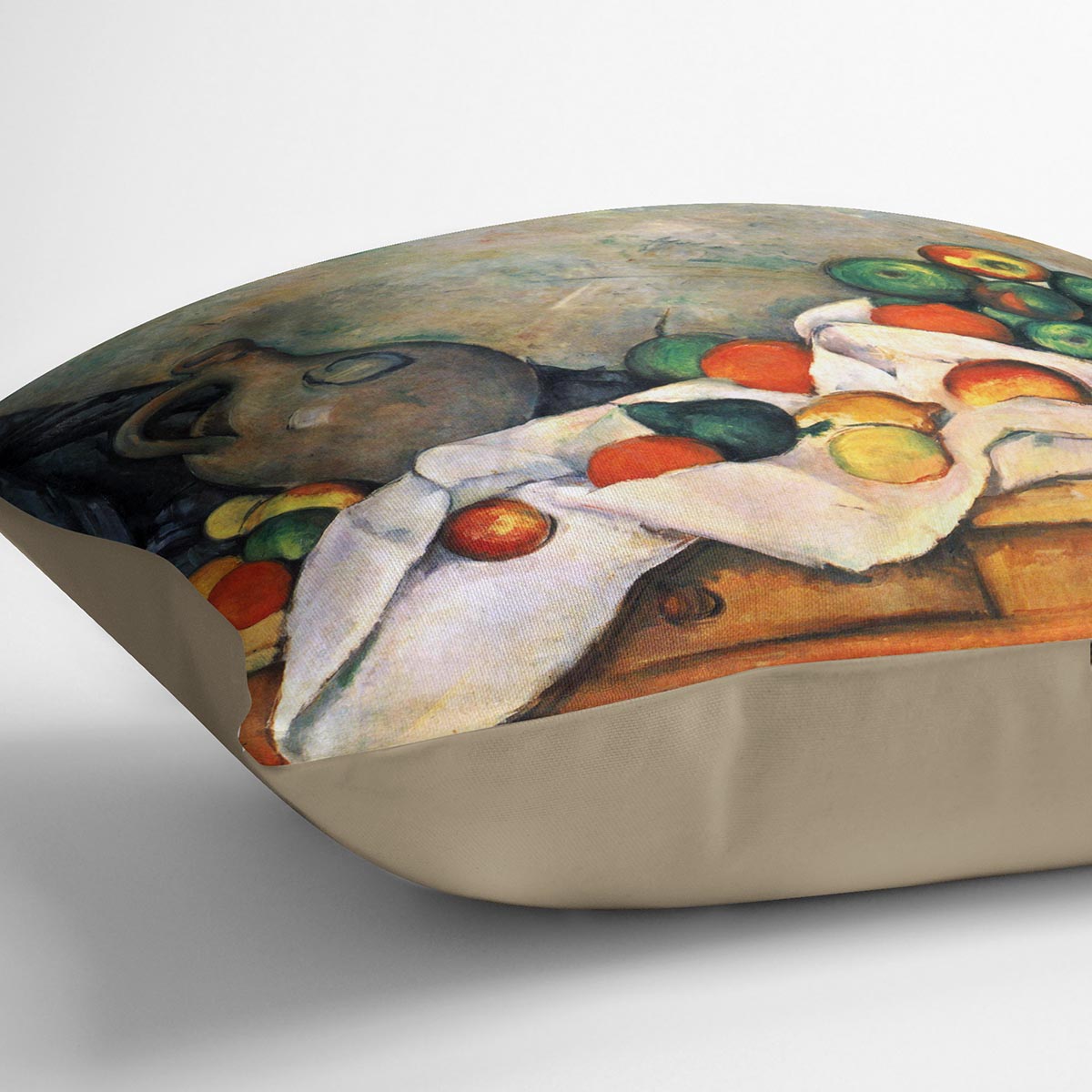 Still life drapery pitcher and fruit bowl by Cezanne Cushion - Canvas Art Rocks - 2