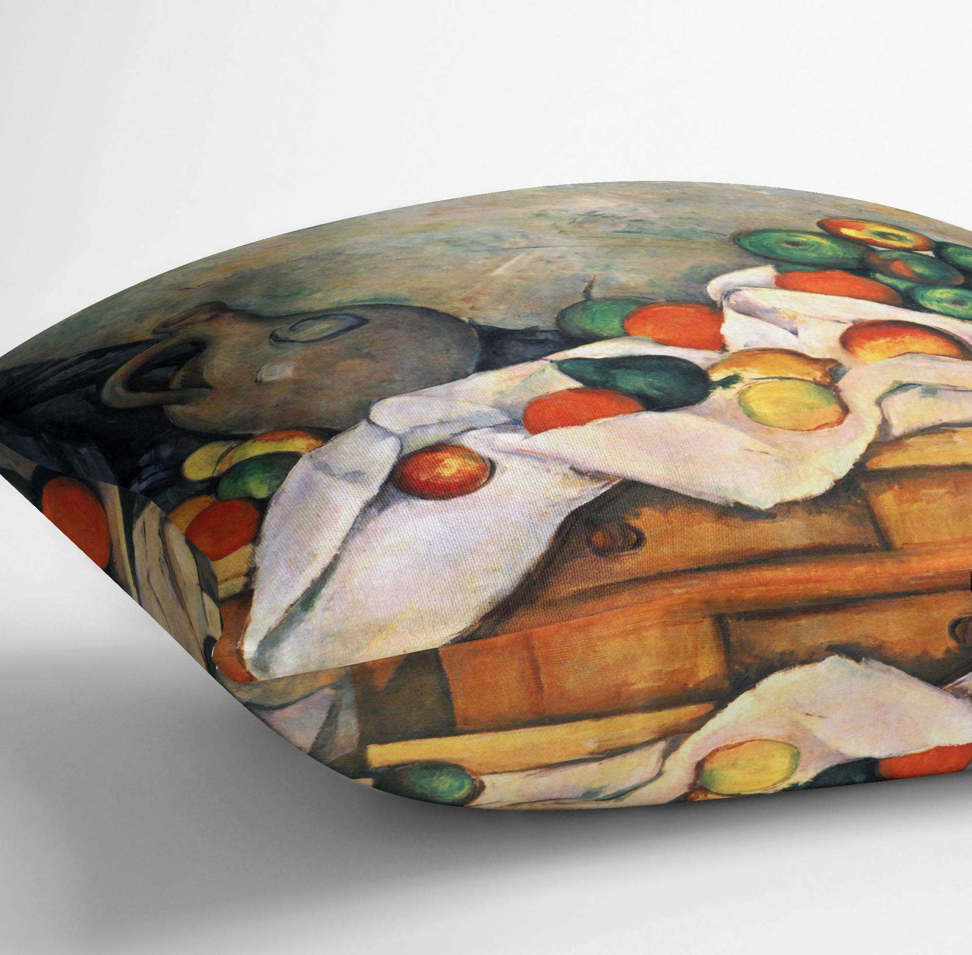 Still life drapery pitcher and fruit bowl by Cezanne Cushion - Canvas Art Rocks - 3