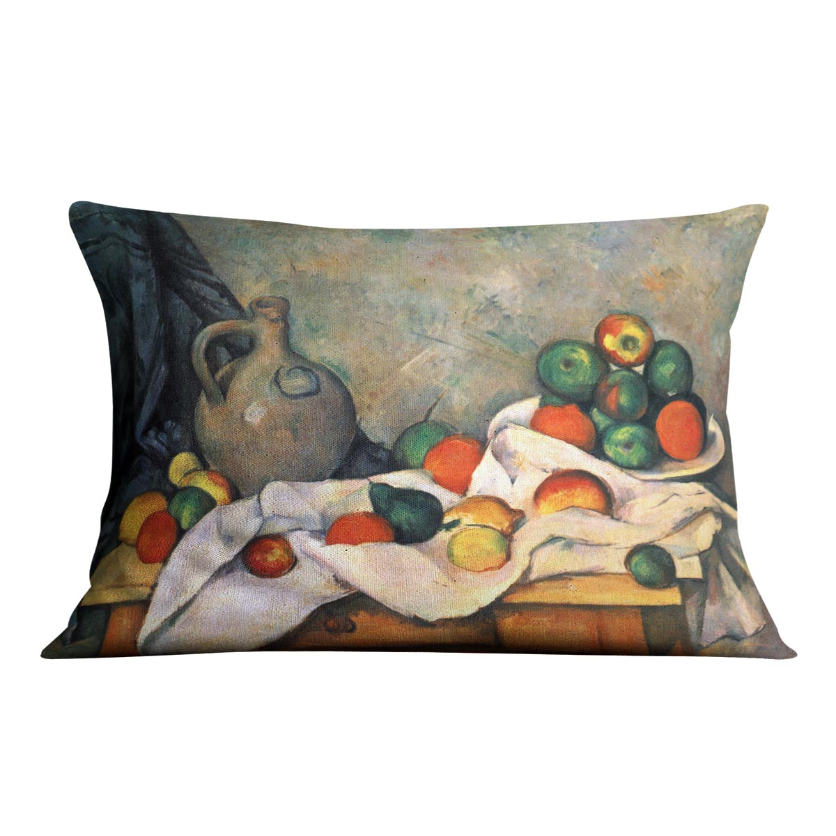 Still life drapery pitcher and fruit bowl by Cezanne Cushion - Canvas Art Rocks - 4