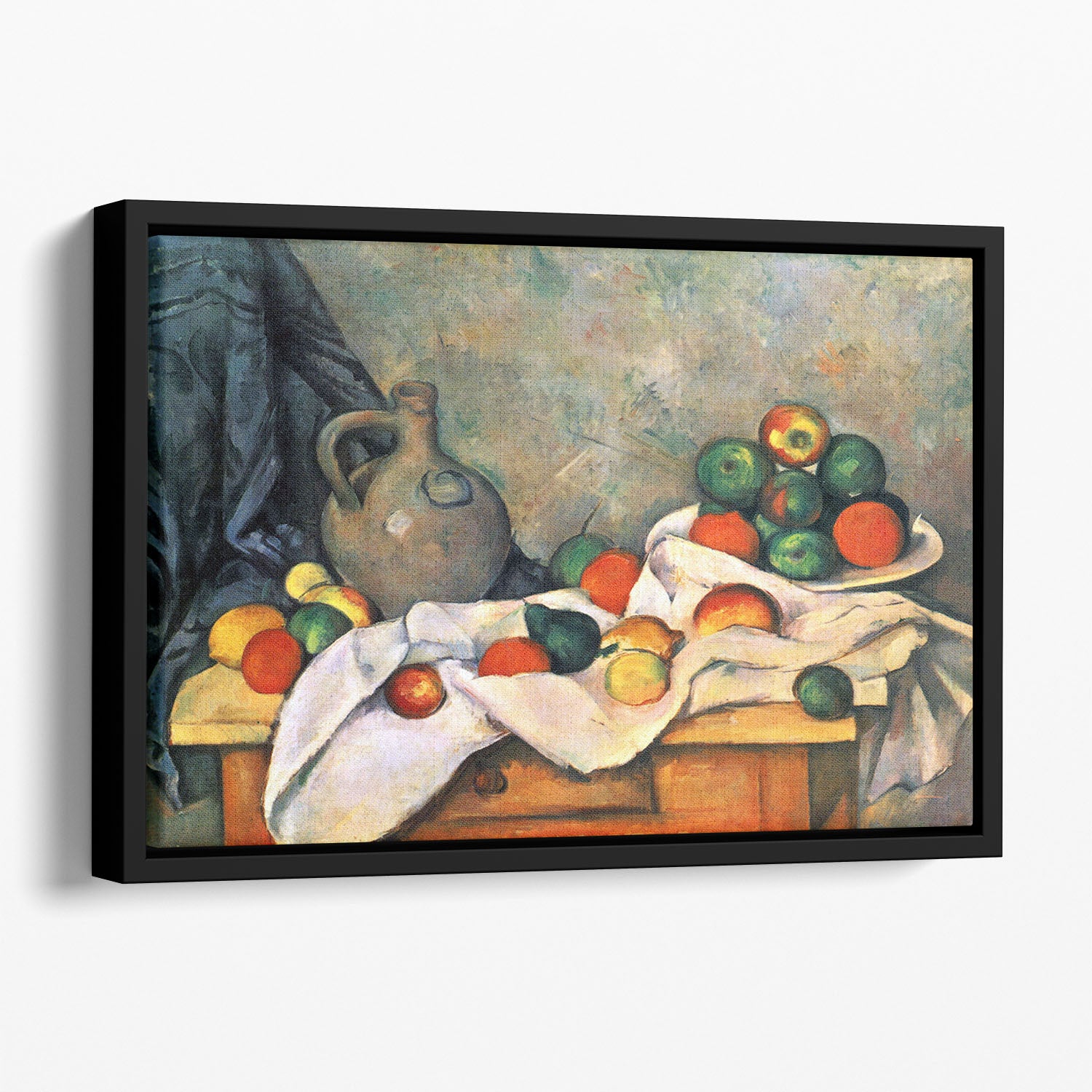 Still life drapery pitcher and fruit bowl by Cezanne Floating Framed Canvas - Canvas Art Rocks - 1