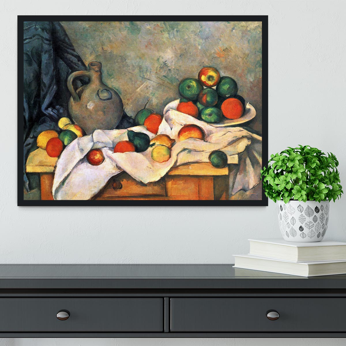 Still life drapery pitcher and fruit bowl by Cezanne Framed Print - Canvas Art Rocks - 2