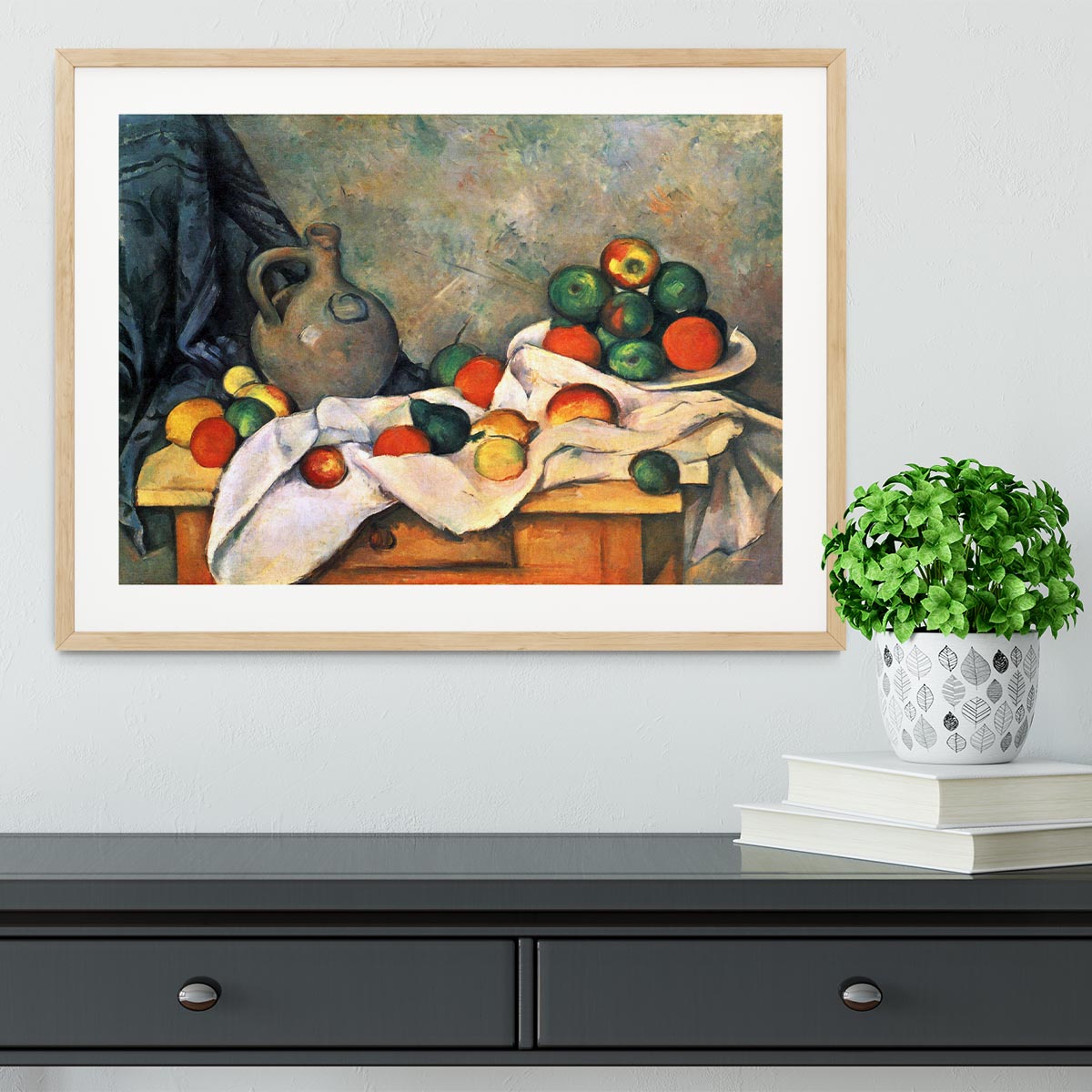 Still life drapery pitcher and fruit bowl by Cezanne Framed Print - Canvas Art Rocks - 3