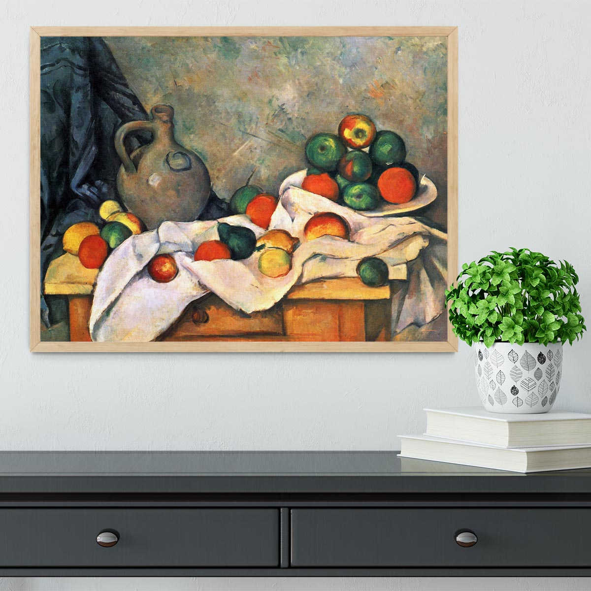 Still life drapery pitcher and fruit bowl by Cezanne Framed Print - Canvas Art Rocks - 4