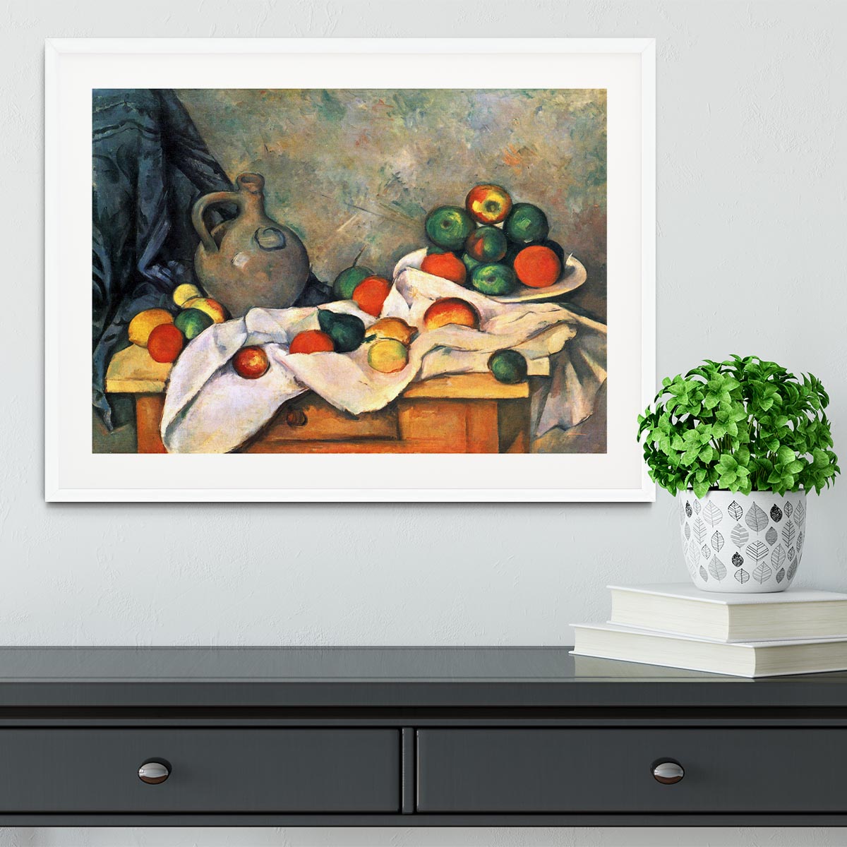 Still life drapery pitcher and fruit bowl by Cezanne Framed Print - Canvas Art Rocks - 5