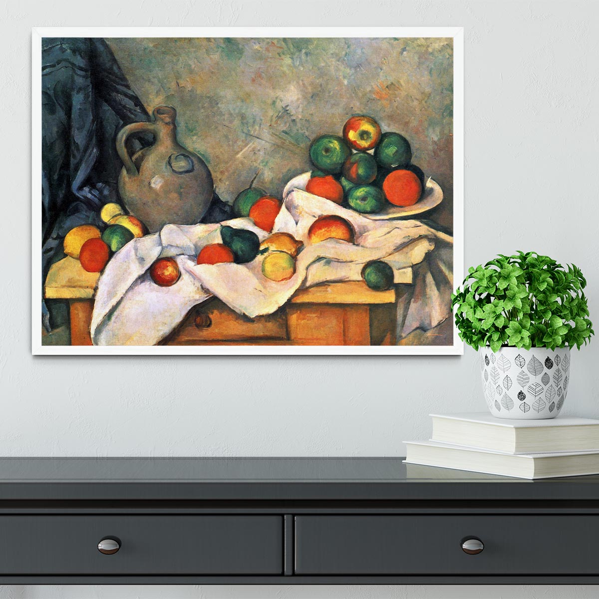 Still life drapery pitcher and fruit bowl by Cezanne Framed Print - Canvas Art Rocks -6