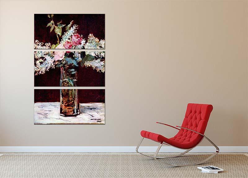 Still life lilac and roses by Manet 3 Split Panel Canvas Print - Canvas Art Rocks - 2