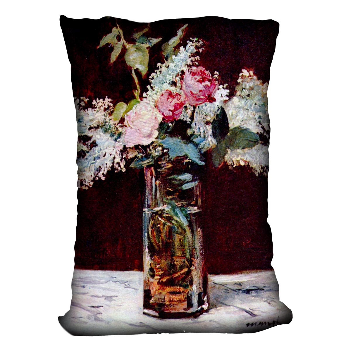 Still life lilac and roses by Manet Throw Pillow