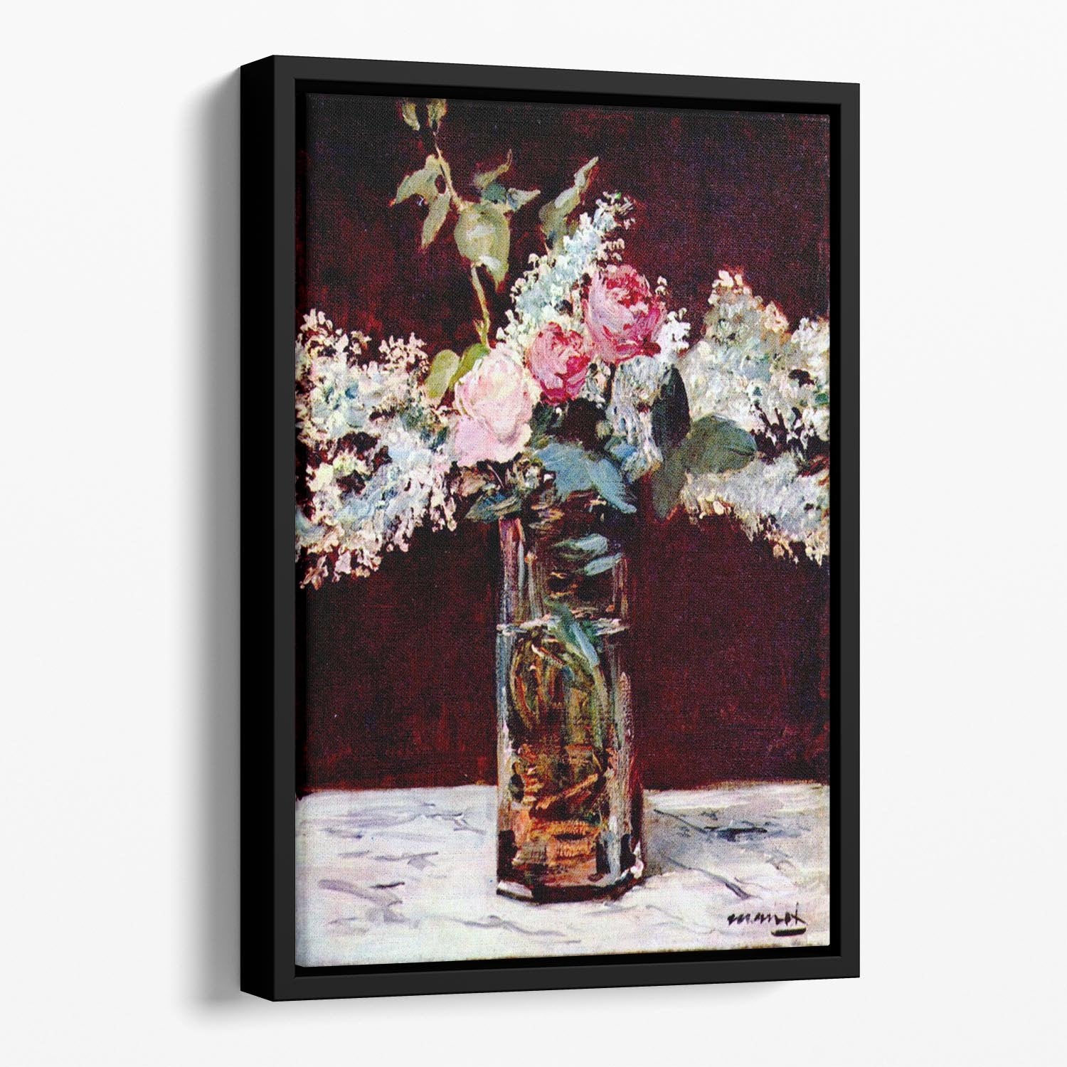 Still life lilac and roses by Manet Floating Framed Canvas